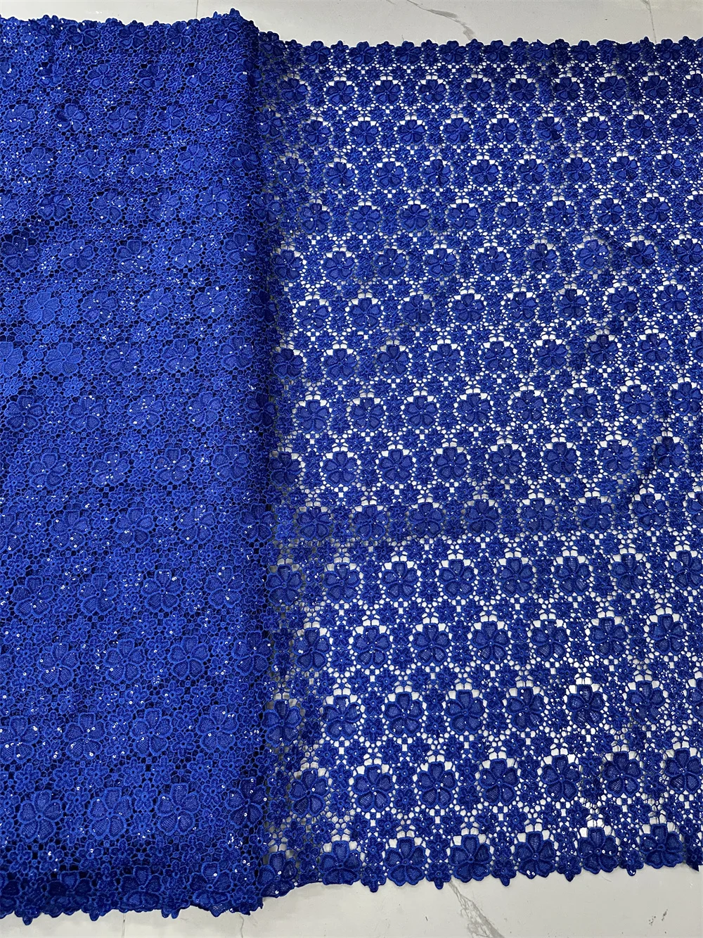 Royal Blue African Lace Fabric 5 Yards Sequins Guipure Cord Laces Fabrics for DIY Apparel Sewing Supplies HXS-13-0140