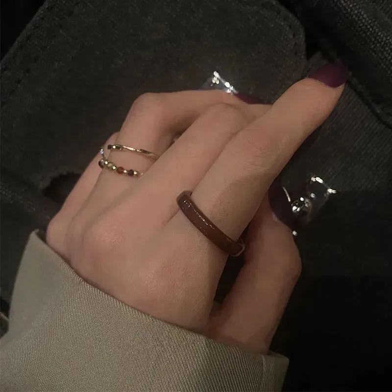 

Retro Korean Japanese Beaded Resin Acetate Wave Ring Set Personali Index Finger Ring Wave Design Faion Jewelry