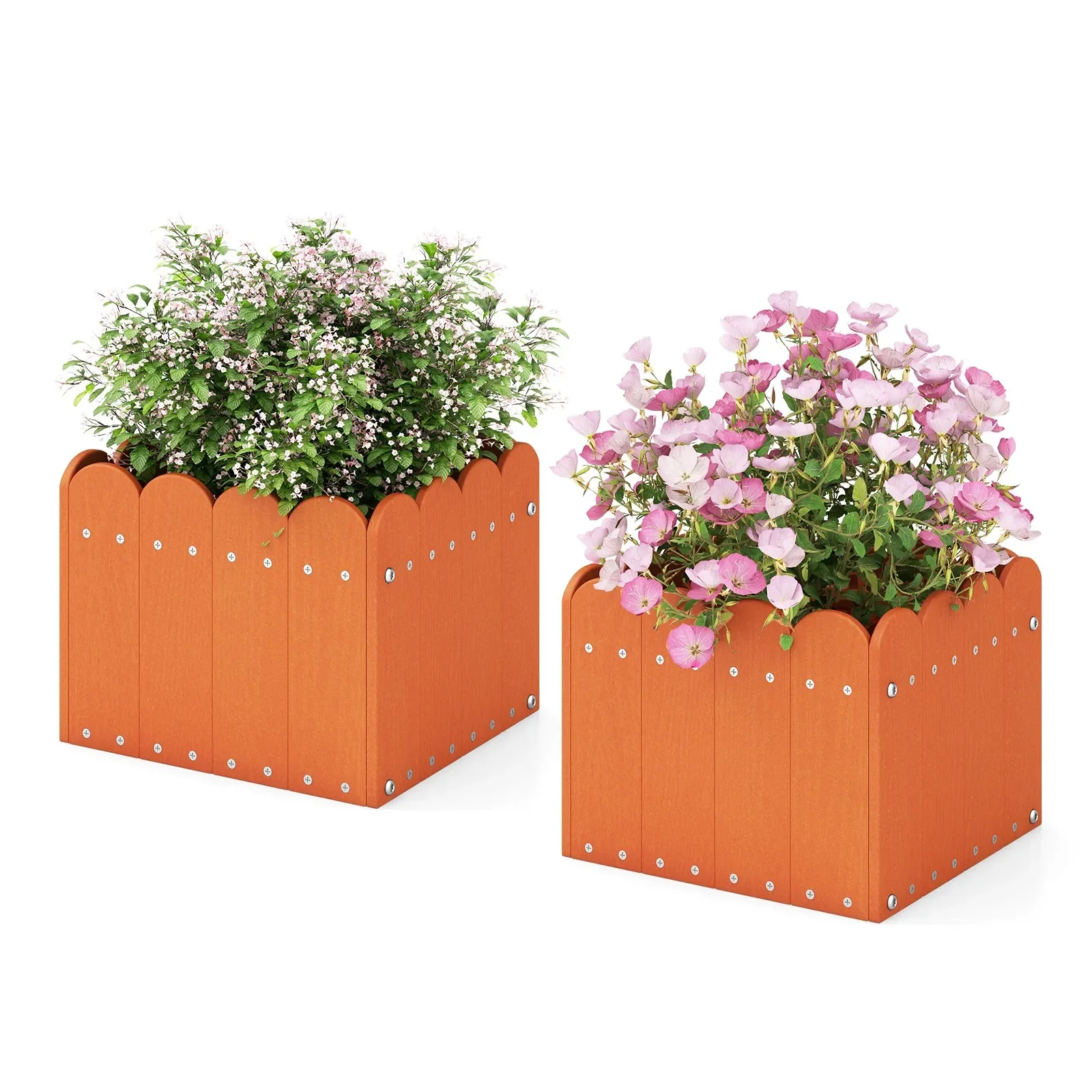 

2 Pack Square Planter Box Weather-Resistant HDPE Flower Pot Garden Bed Orange