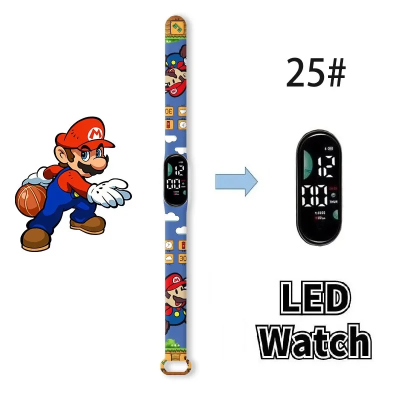 Super Marios Bros LED Electronic Watch Cartoon Figure Anime Peripherals Digital Touch Bracelet Waterproof Children festival  Gif