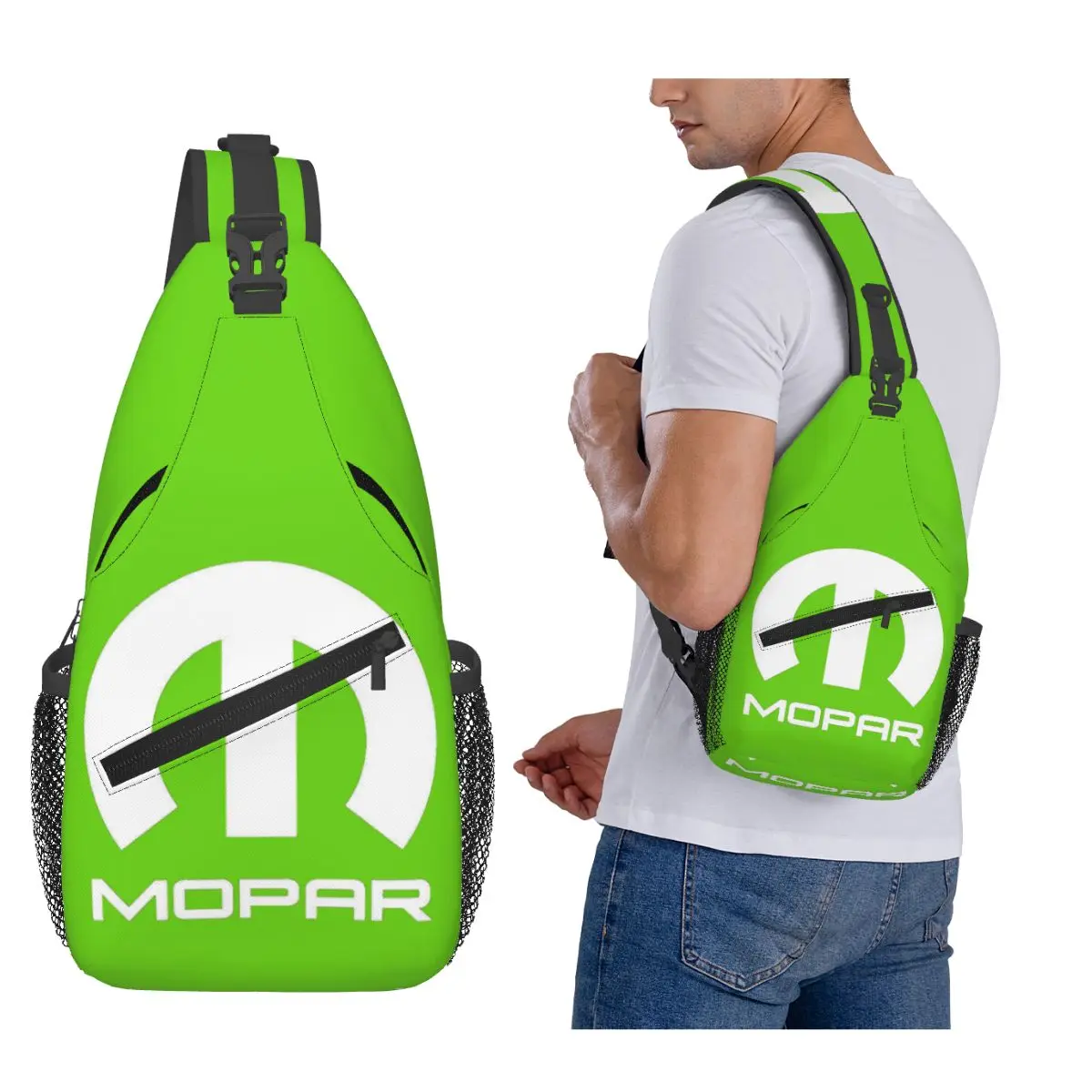 

Mopar Black Logo American Trucker Chest Bag Men Sling Crossbody Backpack Chest Bag Travel Hiking Daypack Shoulder Bag
