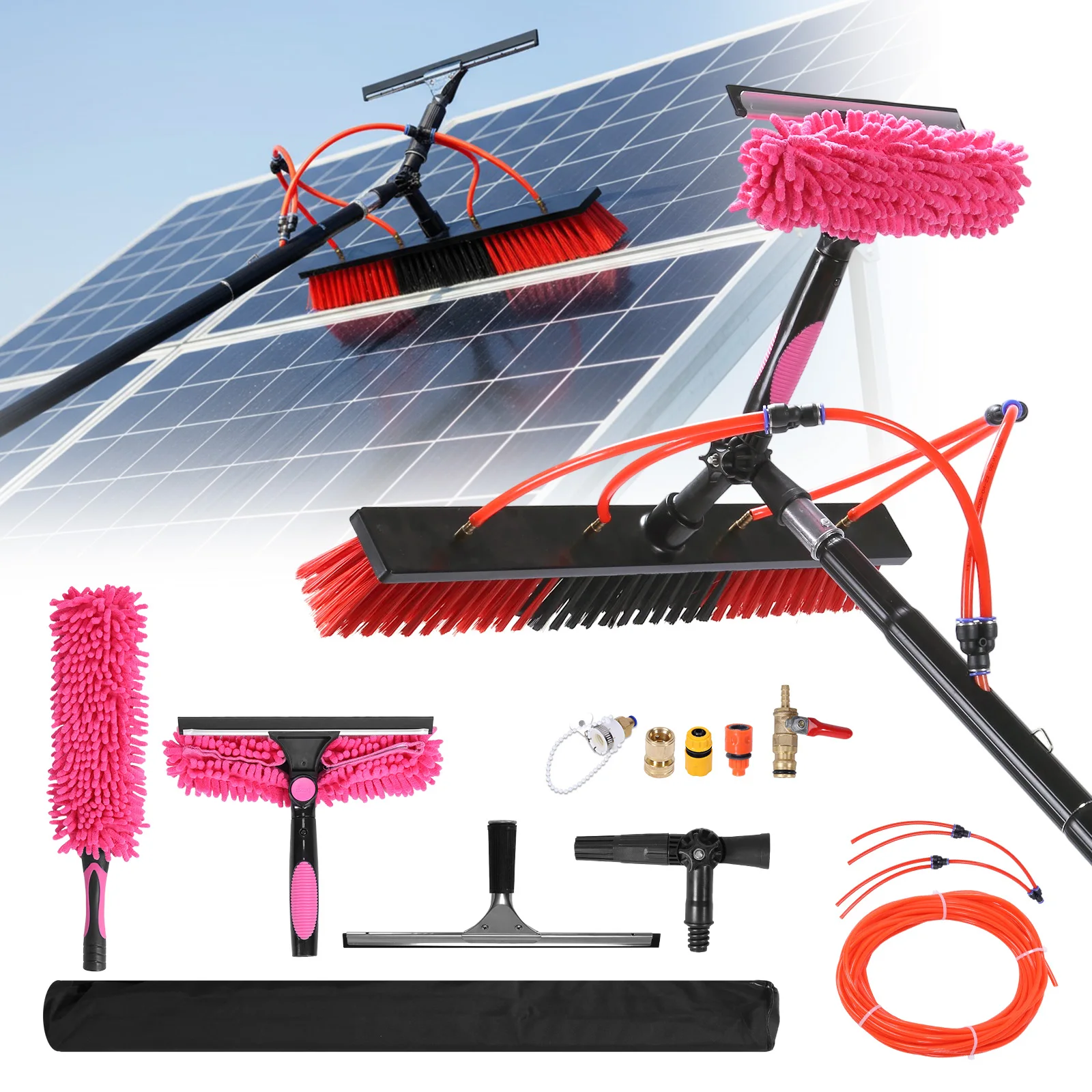 

Water Fed Pole Brush Telescopic High Reach Extension Pole Window Cleaning Tool for Solar Panel Washer Roof Car Brush Kit
