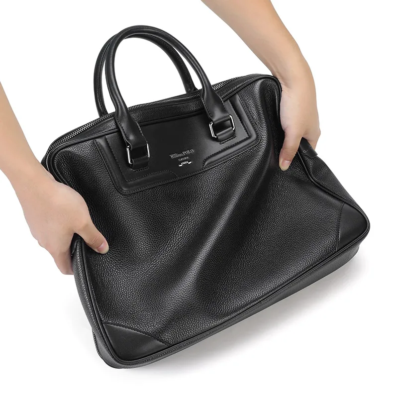 Maleta de couro masculina, bolsa de ombro elegante, grande capacidade