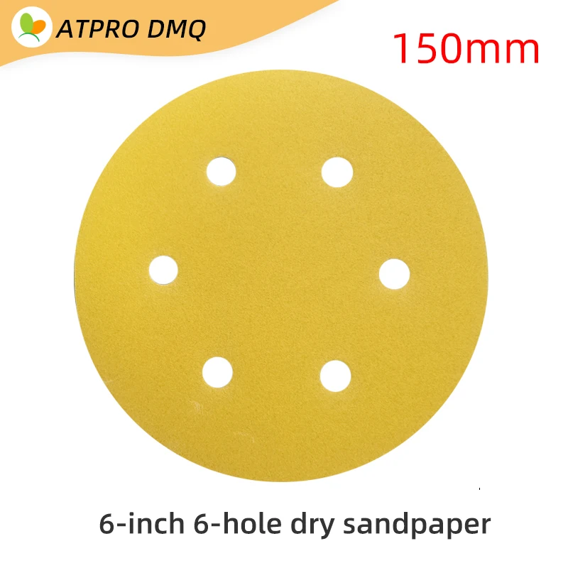 

10pcs 6-inch 6-hole Dry Abrasive Paper 150mm Flocking Disc Sander Pneumatic Sander Self-adhesive Car Paint Sanding Paper