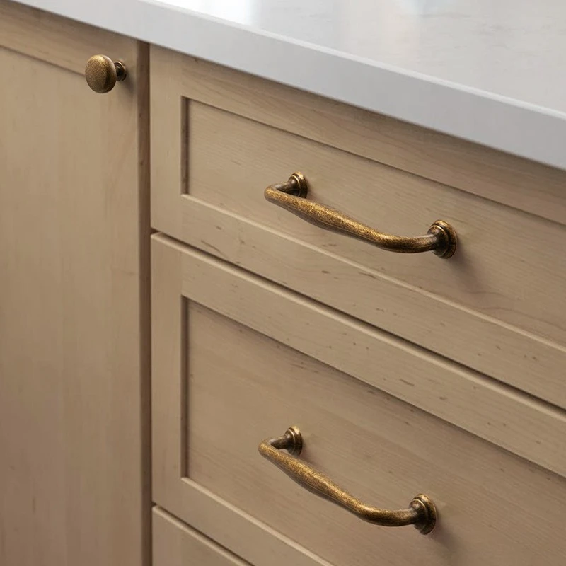 2PC Vintage Cabinet Pulls, New Chinese-Style Wardrobe Door Handles, American Aged-Bronze Single-Hole Drawer Knobs Furniture