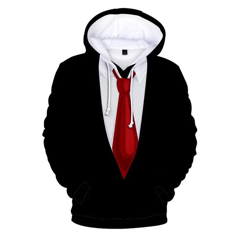 

Funny Fake Suit Fashion 3D Hoodies Tuxedo Bow Tie Print Loose Hooded Sweatshirt Cosplay Casual Pullovers Streetwear Fake Suit