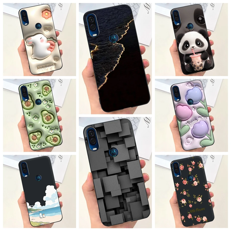 For Motorola One Vision Phone Case Back Cover Stylish Pattern Soft Liquid Silicone TPU Coque Fundas Motorola One Marco Housing