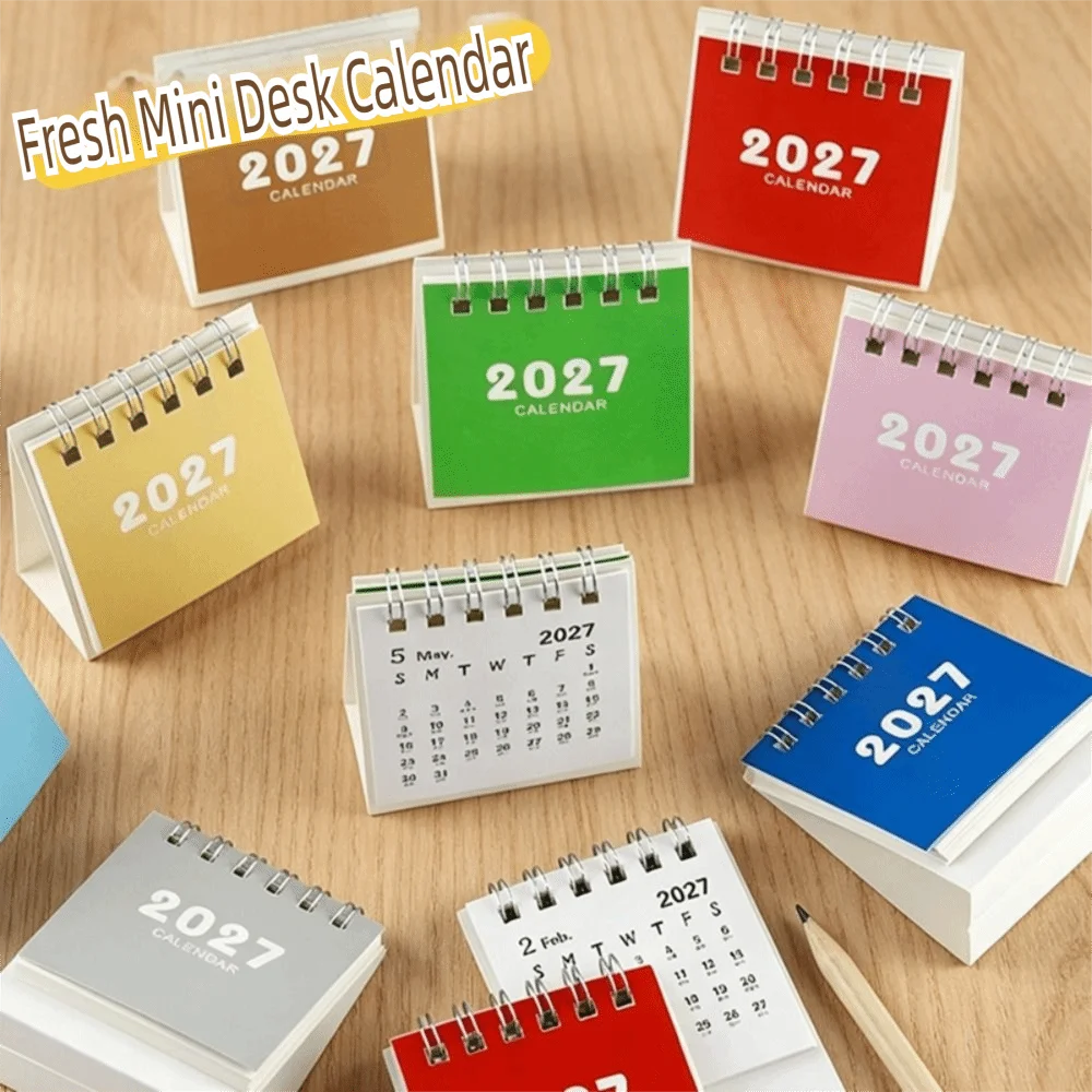 Gifts Mini 2027 Desk Calendar Double Coil Standing Base Mini Calendar Flip Calendar Home Office