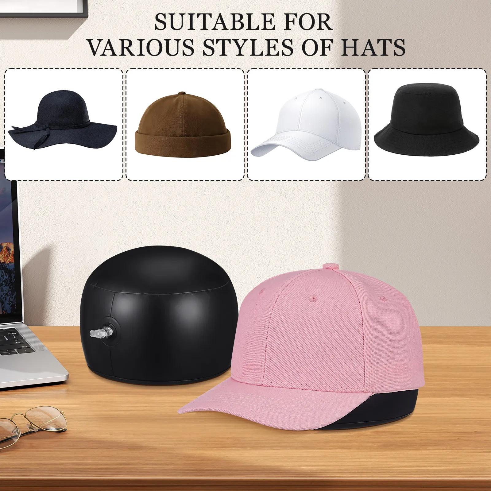 2Pcs Inflatable Hat Stand PVC Cap Holder Organizer Tabletop Display Shaper Baseball Caps Storage Plastic Hat Rack Organizer