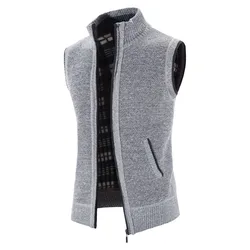 Pull à fermeture éclair solide pour hommes, pulls chauds, cardigan masculin, tricots décontractés en émail, automne, hiver, nouveau, 2023