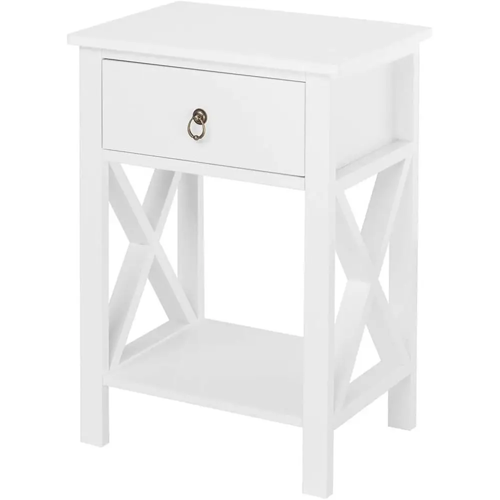

/1X Bedside Table with Drawer and Shelves, Wooden Side Table Nightstand, Space Saving End Side Tables Storage Cabinet, Bed