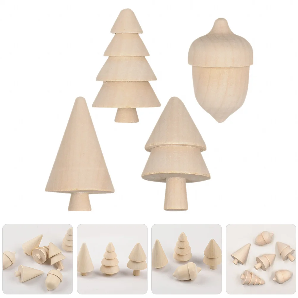 

1Set Unfinished Wooden Christmas Tree Acorn Craft Set DIY Painting Xmas Table Decor Desktop Ornament Blank Wooden Tree