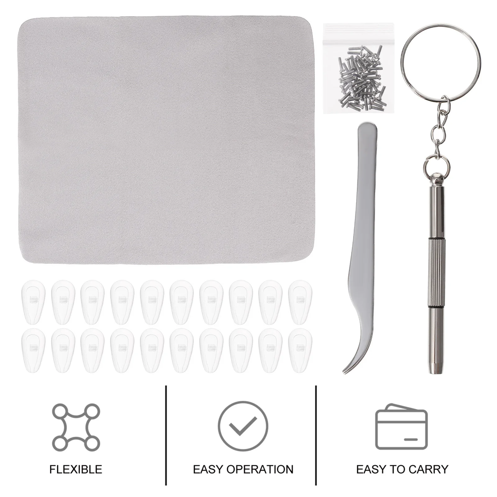 

1Set Glasses Repair Accessories Nose Pads Screws Screwdriver Tweezer Lens Cleaner Portable Eyewear Repair Kit Glasses Nose Pads