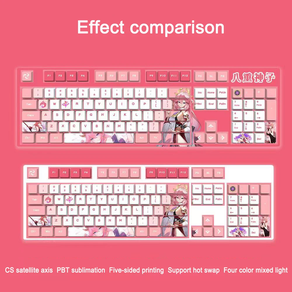 Genshin Impact Mechanical Keyboard with Dye-sublimation 104 Keys PBT Plastic Keycaps Games DIY Theme White Background Keyboard