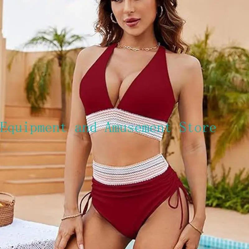 

Y1UC Women Deep V Neck Swimsuit Tummy Controlled High Waist Bathing Suit Swimming Costume Swimwears Padded Bathing Suit