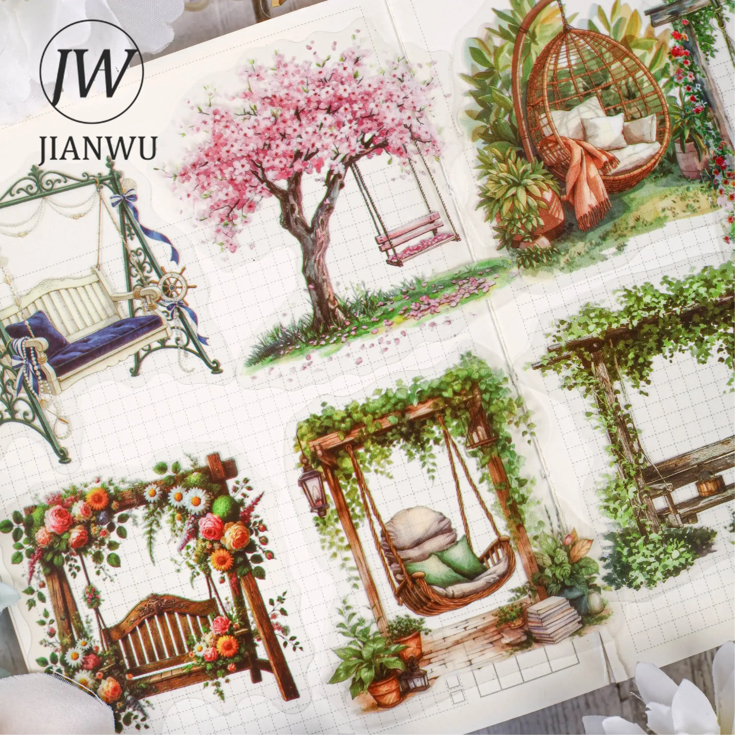 JIANWU Vintage Plant Flower Swing Landscape Material Collage Scrapbooking PET Sticker Creative DIY Journal Stationery