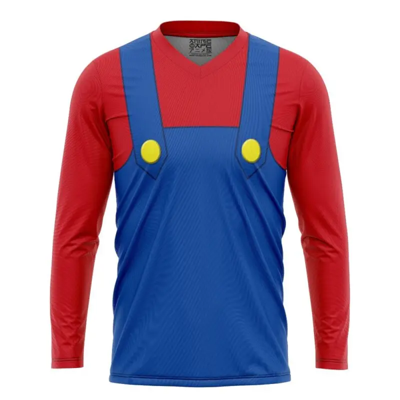 2027 Classic Cartoon Super Mario  V-neck Long Sleeved Shirt Adult Men and Women Home Printed Breathable Sports T-shirt