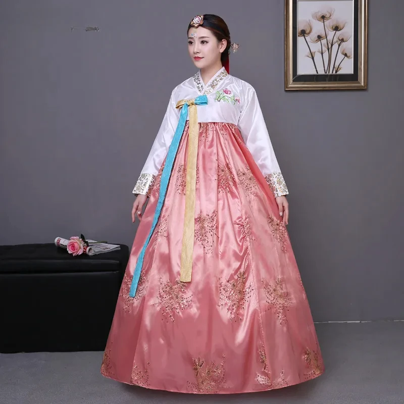 

Традиционный костюм с блестками в Корейском стиле hanbok, женский костюм в Корейском стиле, платье hanbok, одежда для национального танца для выступлений на сцене