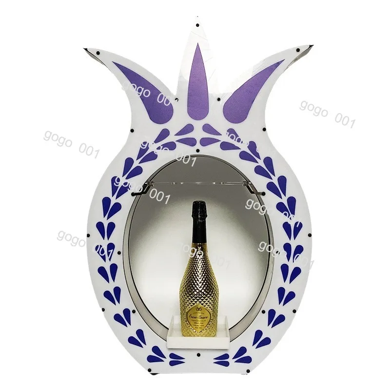 

"Blue White Porcelain Pineapple LED Wine Stand, Tequila Display Rack with 7-Color Lights for Bar Cocktail Party Decor"