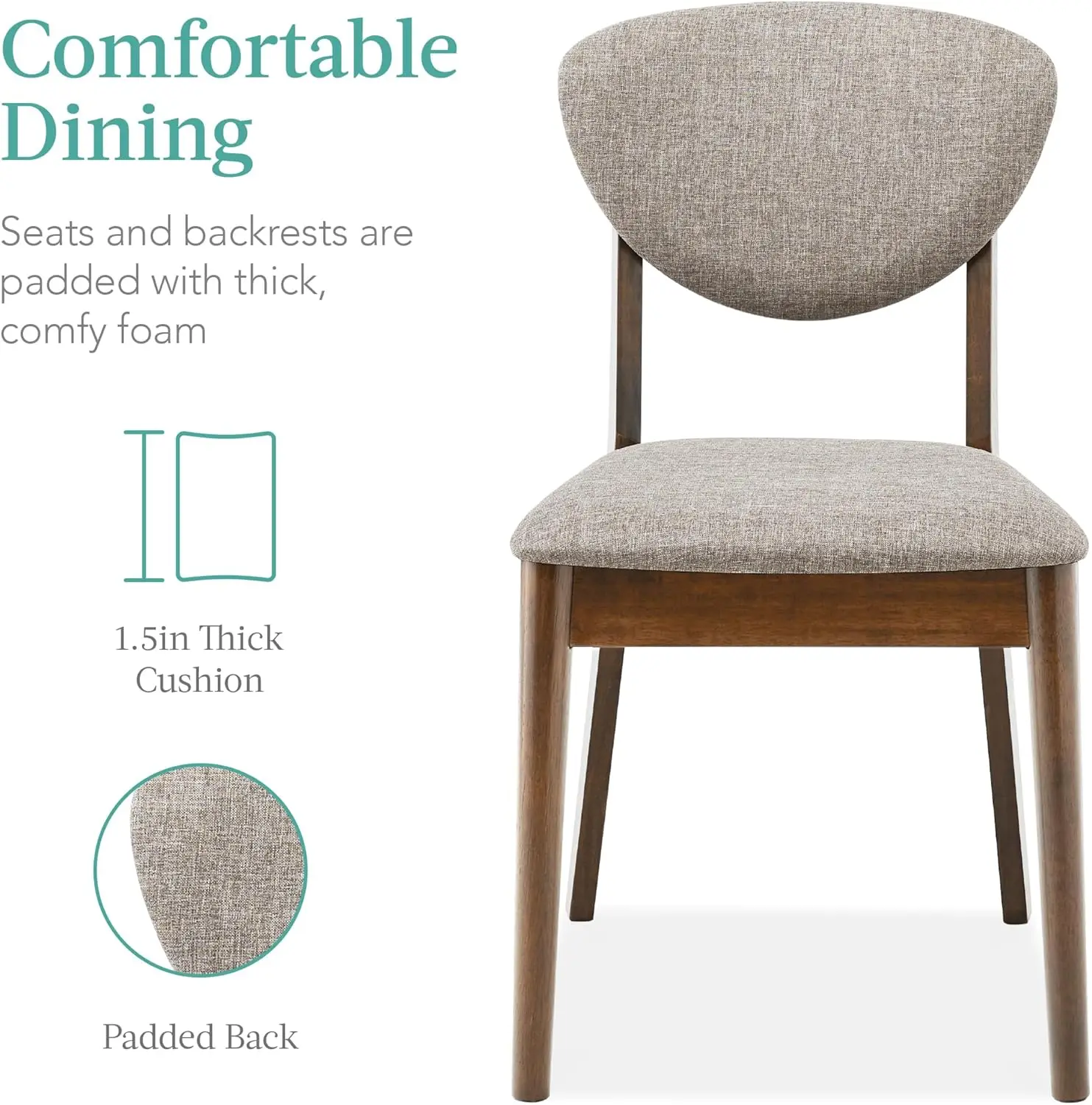 Compact Mid-Century Modern Table & Chair Set for Home, Apartment w/ 4 Chairs, Padded Seats & Backrests, Wooden Frame - Walnut/Li