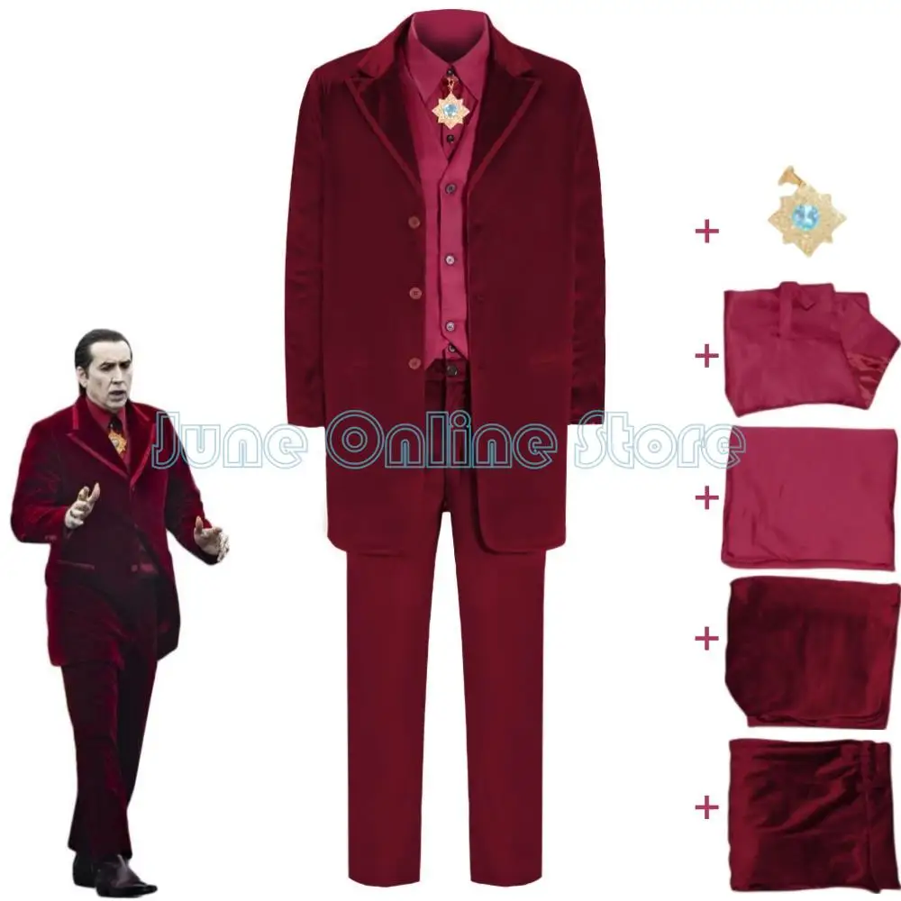 

NEW Movie Renfield Vampire Voivode Dracula Count De Ville Cosplay Costume Horror Red Uniform Halloween Stage Performance Suit