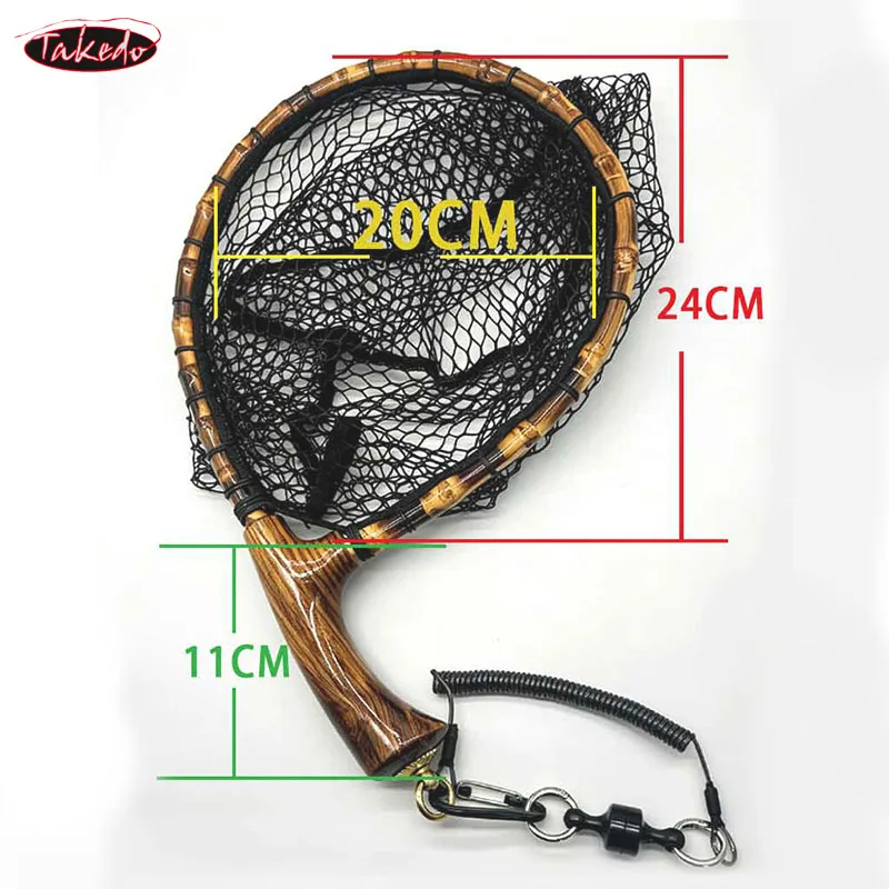 TAKEDO HM03 Handcrafted Oak Wood Handle Lightweight Trout Landing Net Fly Fishing Net Catch-and-Release for Mackerel Bass Trout