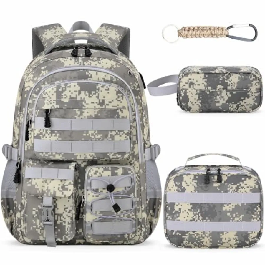

School Backpack for Boys - 4pcs Camo Boys Backpack with Lunch Box Set for Teens Elementary Middle High School - 18" Camouflag S