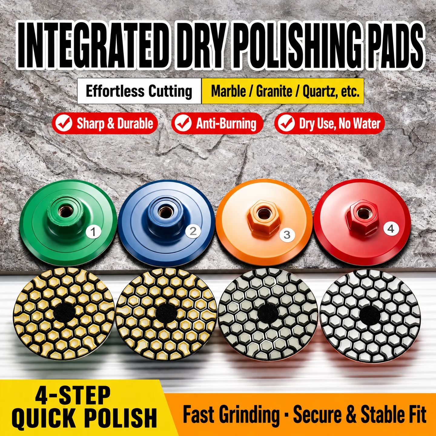 Diamond Integrated Dry Polishing Disc for Angle Grinder Tile Edge Chamfering Marble Granite Quartz Stone Surface Finishing Tools