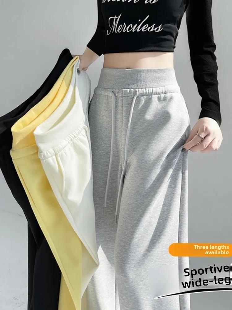 American Sle-pantalones deportivos de cintura alta para mujer, pantalón de chándal holgado, informal, de pierna ancha, hasta el suelo, para primavera y otoño