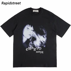 Men Hip Hop Streetwear T-Shirt Illusion Girl Letter Print T Shirt Harajuku Cotton Casual Tops Tees Short Sleeve Tshirt