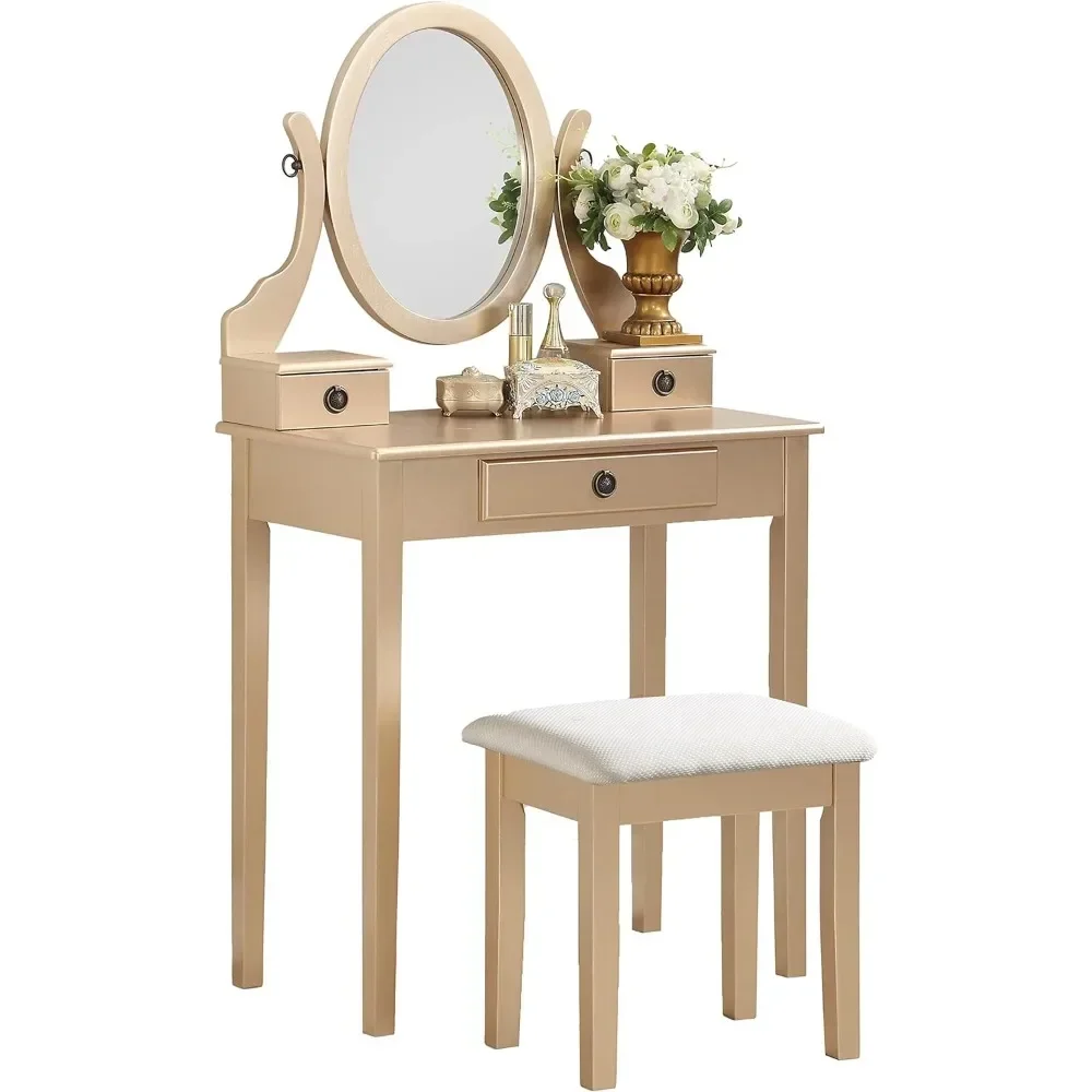 

Wood Moniya Makeup Vanity Table and Stool Set Dresser With Mirror Gold Freight Free Dressing Furniture Bedroom Home