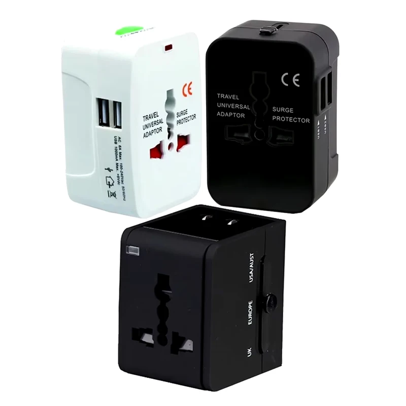 Universal 1A 2.1A Dual USB travel Adapter plug EU US AU UK Multifunction Convert Plug Adaptor Fused 2 USB Charger White Black