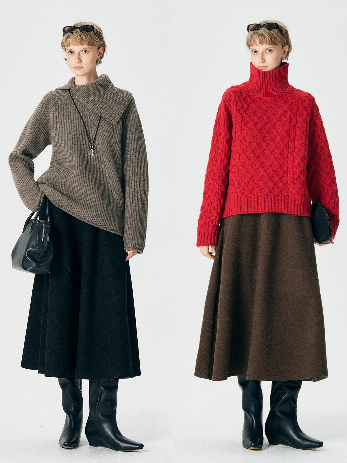 

Женская вязаная шерстяная юбка-миди Thoransaura А-силуэта с высокой талией для повседневной носки, осенне-зимняя новинка, длинная юбка