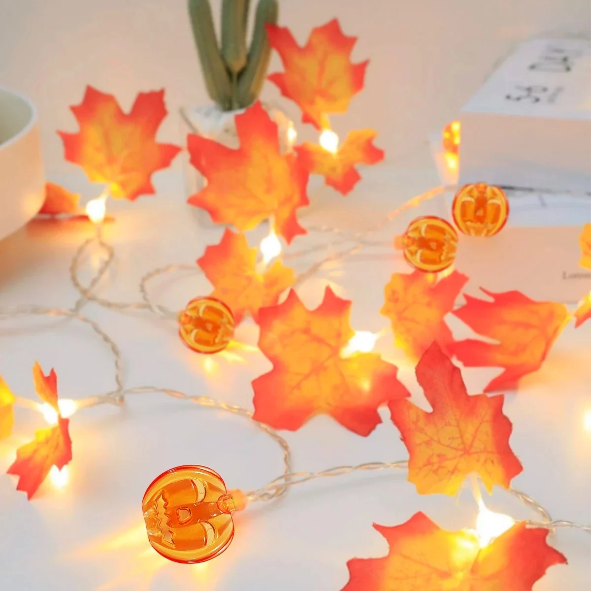 1pc Maple Leaf & Pumpkin 10/20 LED String Lights Battery Operated For Home Indoor Outdoor Halloween Holiday Party Decoration