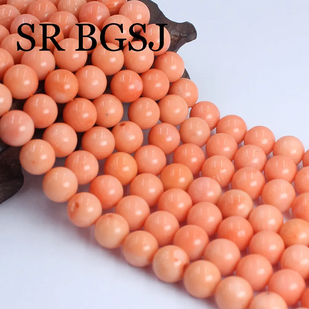 15inch 9-10mm 3A Genuine Natural Light Round  Orange Coral Loose Beads for Jewelry Making DIY Bracelet Necklace Accessories