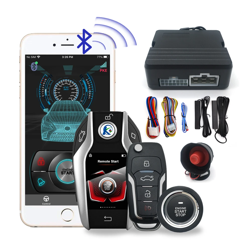 Car Alarms PKE Remote Start Stop with Smart Touch Car Keys + Phone App Control