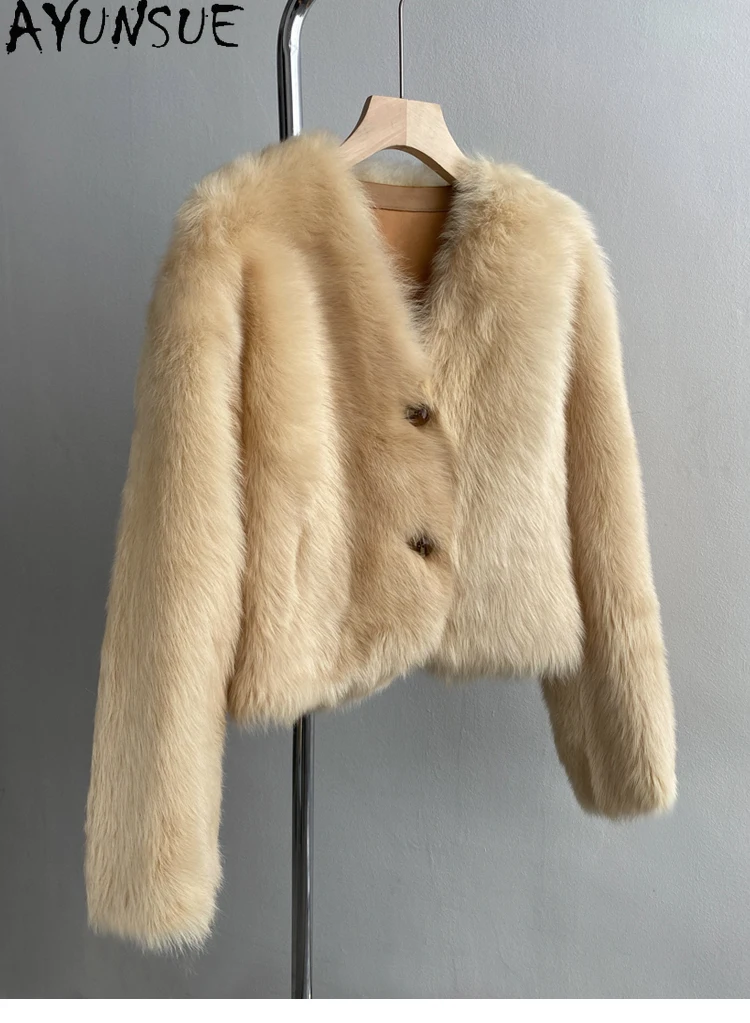 AYUNSUE 100% Natural Wool Womens Jacket Luxury Short Shearling Jackets Women Clothes 2025 Winter New in Outerwears Кофта С Мехом