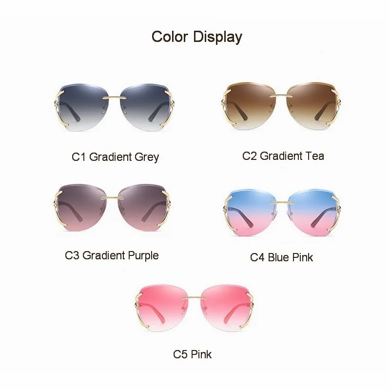 2023 New Rimless Sunglasses Women Fashion Gradient Lens Fox Sun Glasses Shades for Female Luxury Brand Design Vintage Eyewear