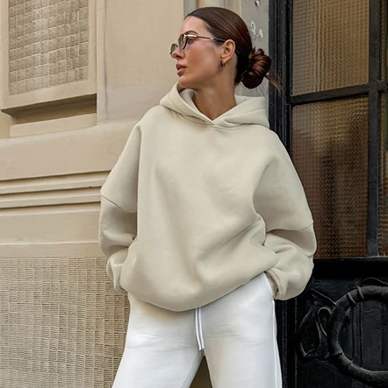 

Ticketsx Loose Women Hoodies Fashion Casual Solid Patchwork Draw String Pullover Sweatshirts High Street Commuter Warmth Hoodies