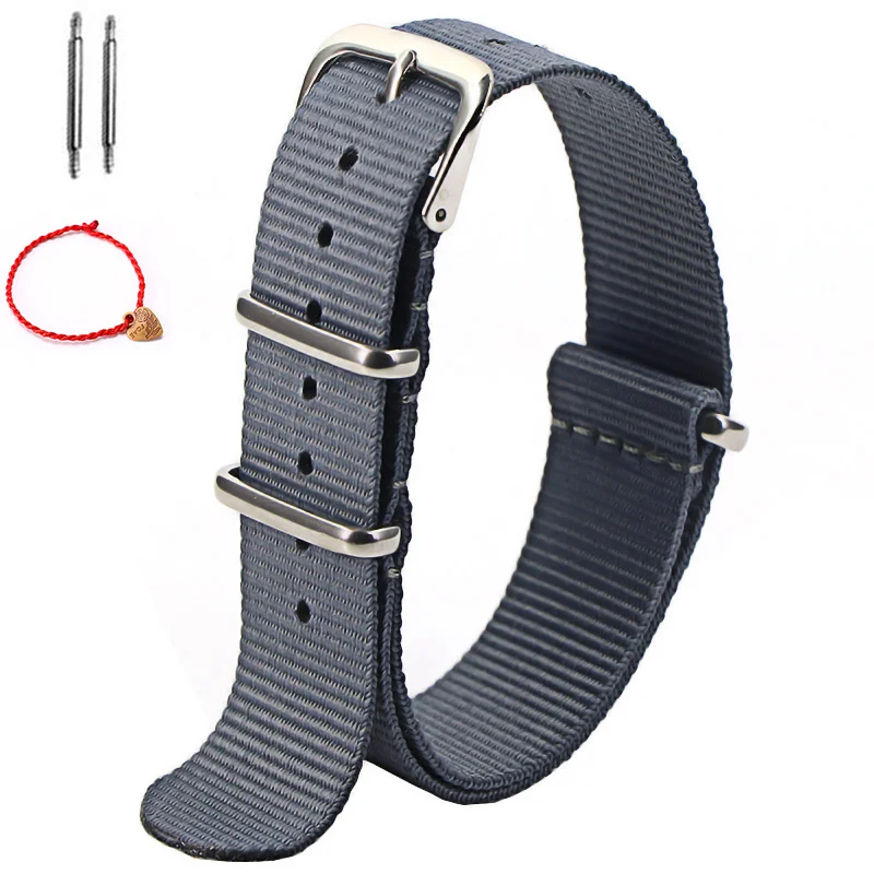 Fashion Watchband Stripe Replacement Men Women Nylon Watch Band With Silver Pin Buckle 16MM 18MM 20MM 22MM  Quick Release Strap