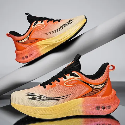 탄소 버전 마라톤 스포츠 운동화 남성 통기성 경량 여성의 편안한 운동 미끄럼 방지 레저 스니커즈