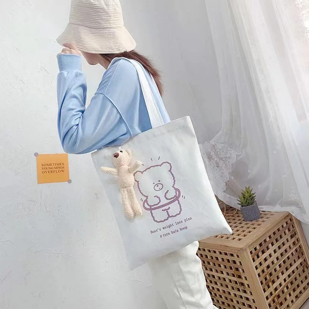 Dual Use Tote Bag Cute Canvas Tote Bag Student Tote Bag Roomy For Umbrella Carrying A4 Magazine Carrying Short Trips