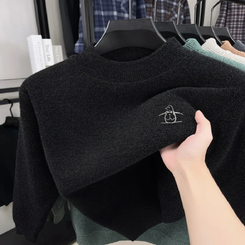 Men's warm sweater brand Penguin embroidery autumn and winter thick long sleeved classic solid color suitable for daily wear