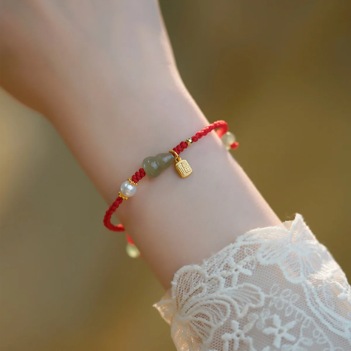 

2026 New Natural Hetian Jade Gourd Pearl Fortune Red String Bracelet Lucky Zodiac Charm Birthday Gift Jewelry For Women