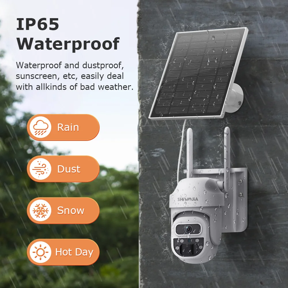 SHIWOJIA 3MP Solar Camera 4G LTE Night Vision WIFI Solar Panel Security PTZ Camera PIR Monitor Surveillance Video CCTV Waterpof