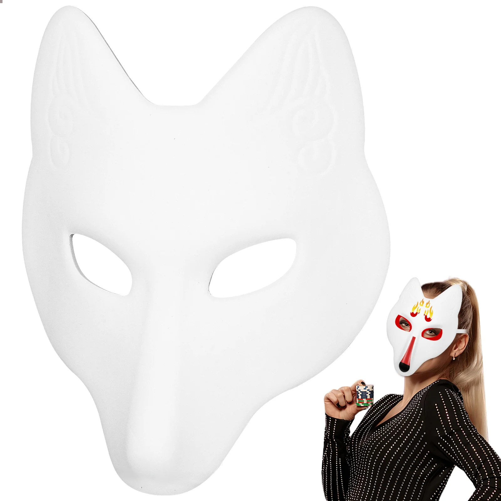 Fuchs-Maske, weiß, leere handbemalte Maske, Halloween-Maskerade, Cosplay, Bastelmaske, Fuchs-Maskerade-Maske, leere Maskerade-Maske