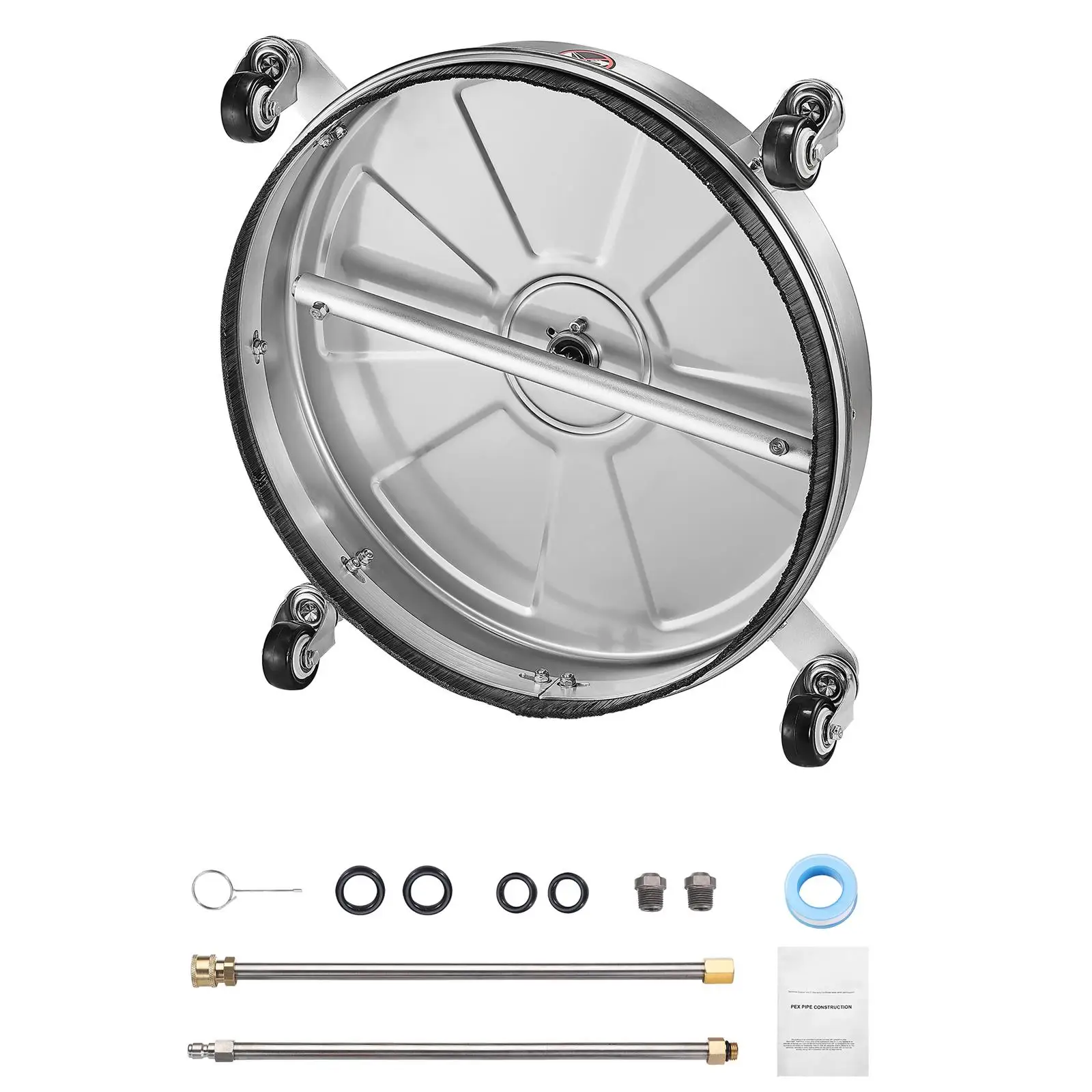 18 Inch Pressure Washer Surface Cleaner Stainless Steel Attachment with 4 Wheels 4000 Max PSI 1/4 Quick Connector 2 Spray Nozzles 2 Extended Wands for concrete Patio Deck