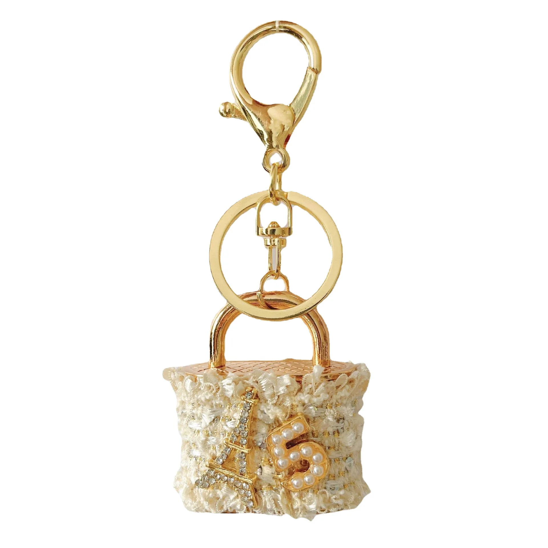 Cute Mini Coin Purses Keychain with Eiffel Tower and Number 5 Small Earphone Box Fabric Bag Key Ring