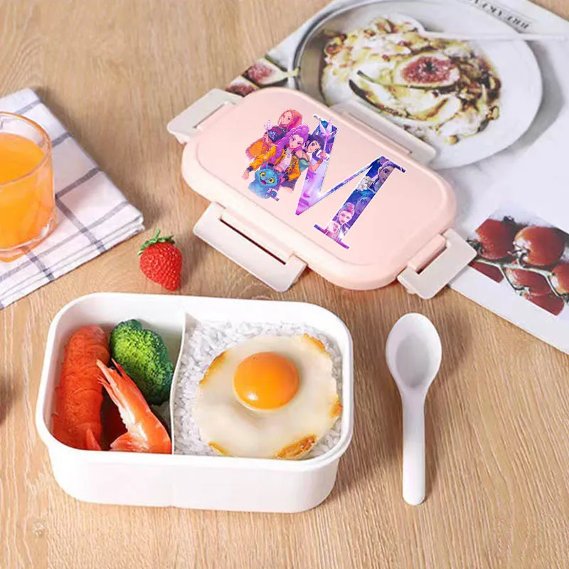 

Kpop Demon Hunters Letter A-Z Print Lunch Box Men Women Bento Container Kids School Food Boxes with Rice Compartments Spoon Gift