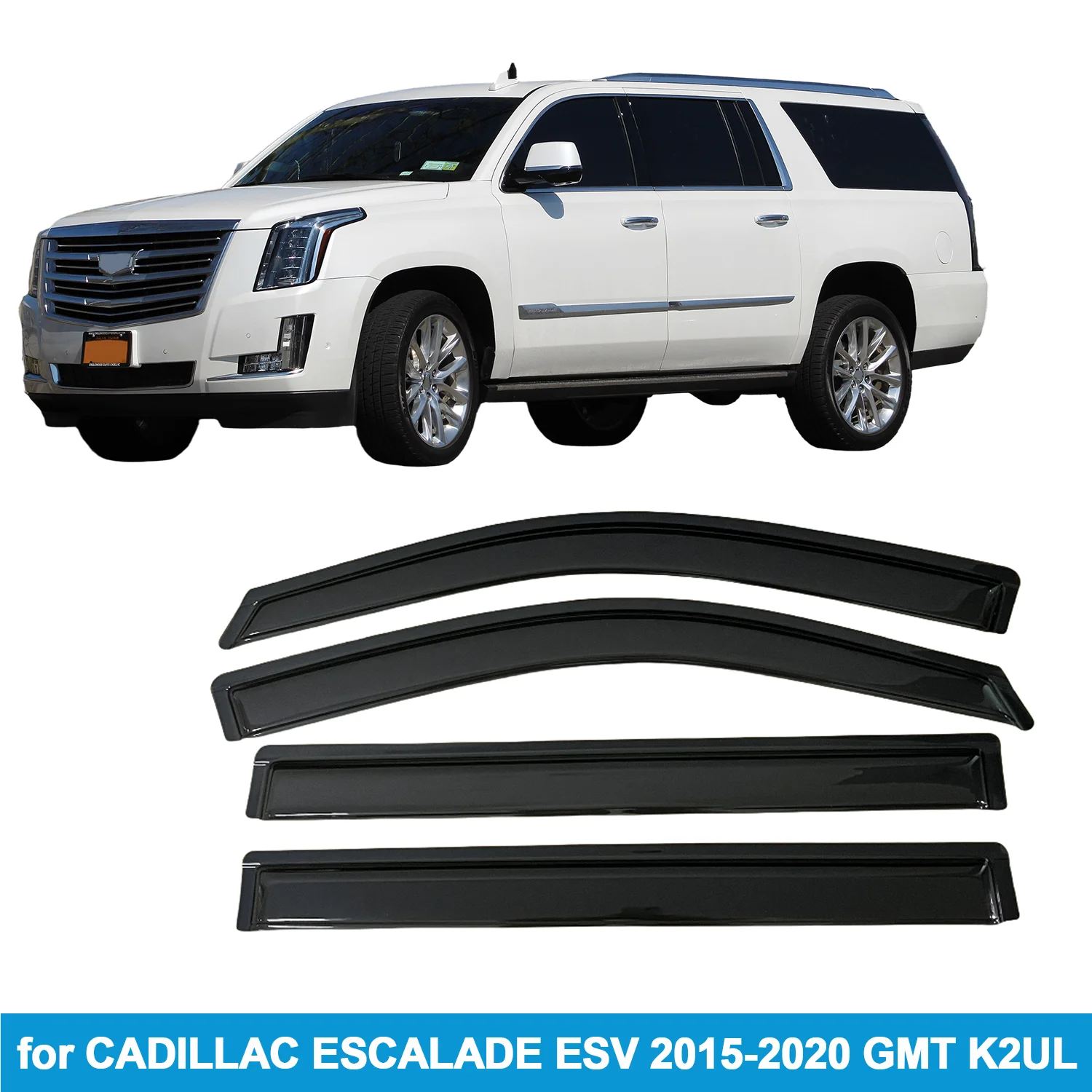 

Window Visor for CADILLAC ESCALADE ESV 2015-2020 GMT K2UL Rain Guard Side Vent Deflector Weathershield Outside-Mount Tape On